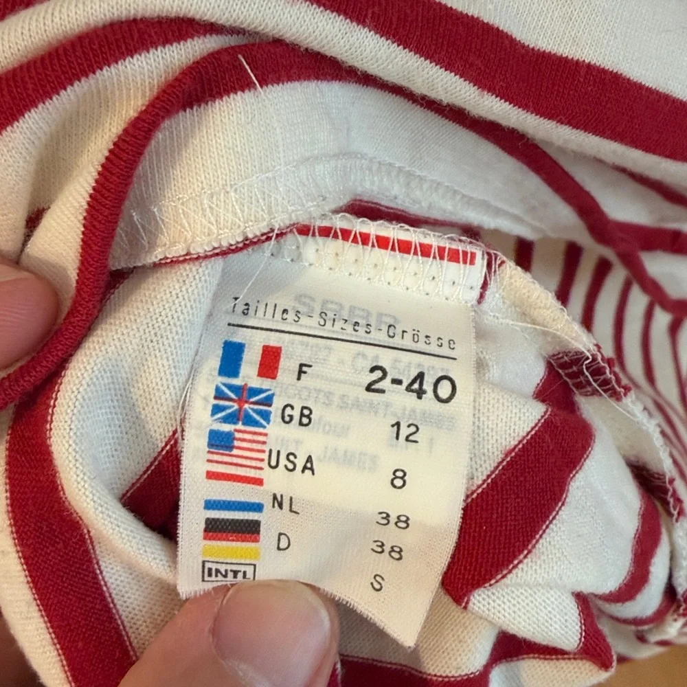 W’s size S Saint James Classic Red and White Striped Long Sleeve Top - Picture 5 of 7